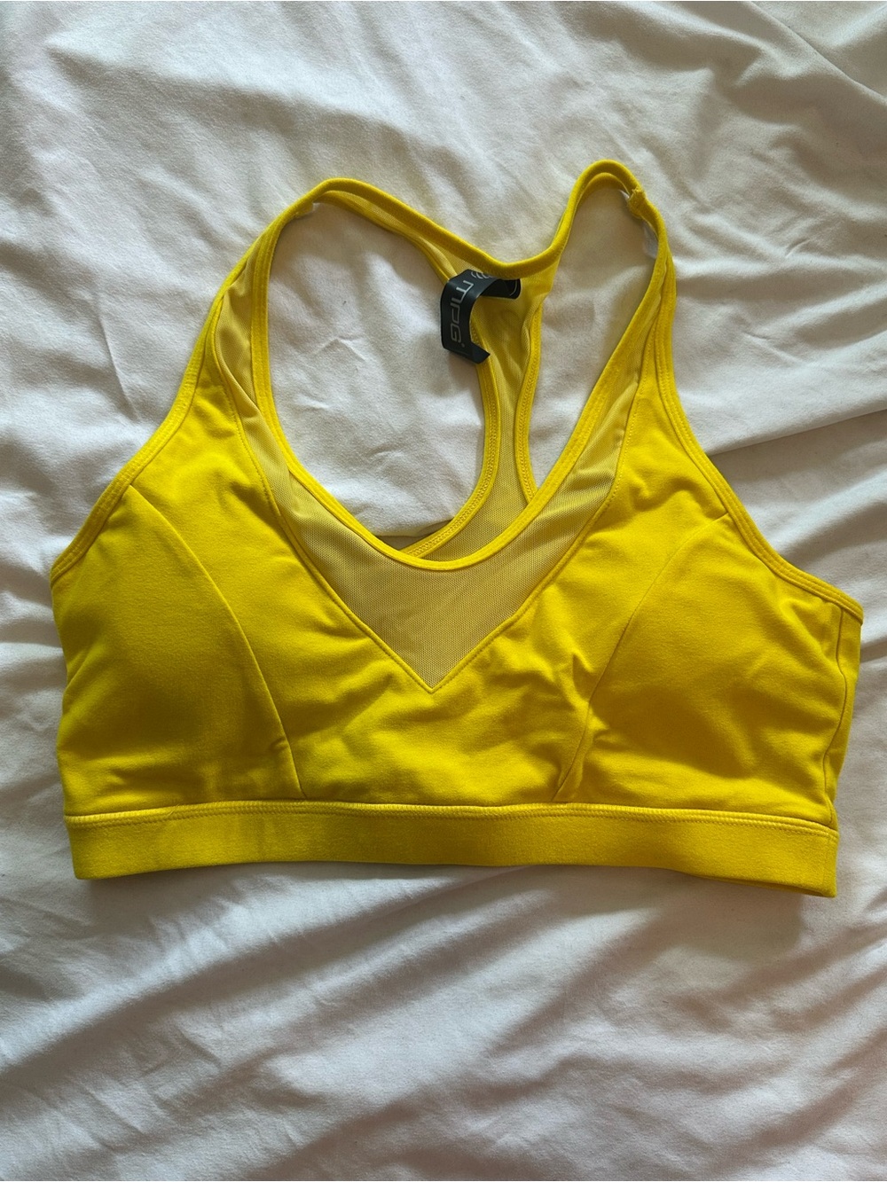 MPG Yellow Mesh V-Neck Sports Bra